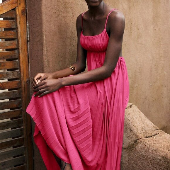 Hot Pink Fuchsia Bohemian Women's Sleeveless Spaghetti Strap Mini Dress - Picture 4 of 9